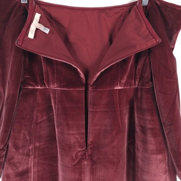 NWT Hutch Anthropologie Long-Sleeve Square-Neck‎ Mini Dress Velvet Red Rouge - Picture 7 of 10